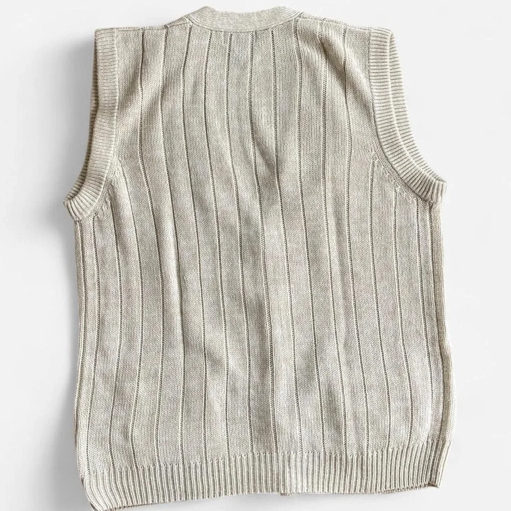 Vintage Men’s Towncraft Cream Tan Cable Knit V-Neck Grandpa Button Sweater Vest